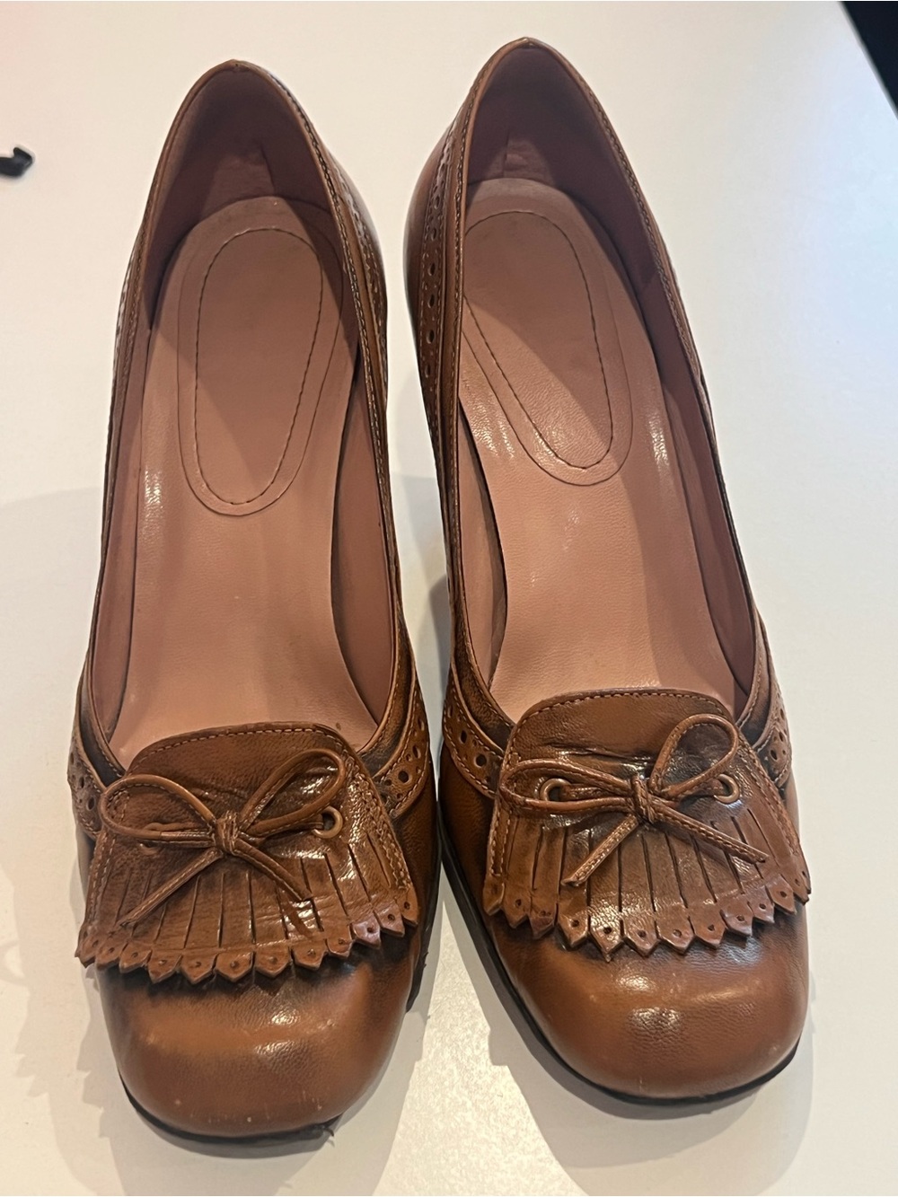 Nine West Brown Leather Kiltie Loafer Pumps